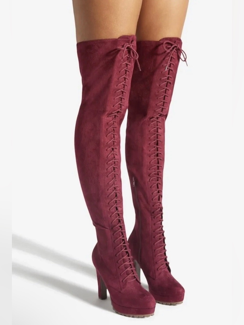 Suede Lace Up Thigh High Platform Boots Discontinued Victorian Dominatrix Style